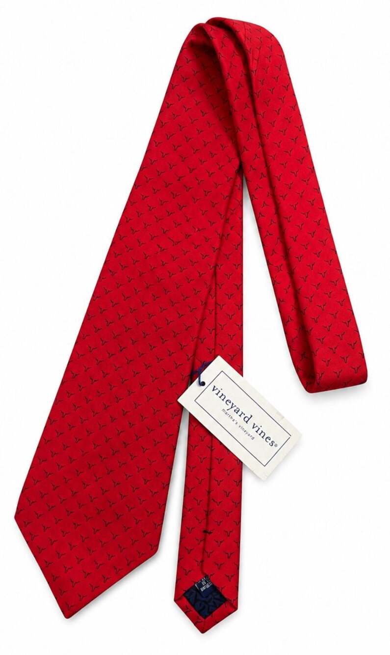 Vineyard Vines 100% Silk Red Sid Richardson Texas Longhorn Custom Steer Necktie